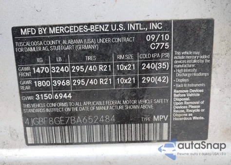 2011 Mercedes-Benz Gl 550 4Matic from USA, damaged, VIN 4JGBF8GE7BA652484